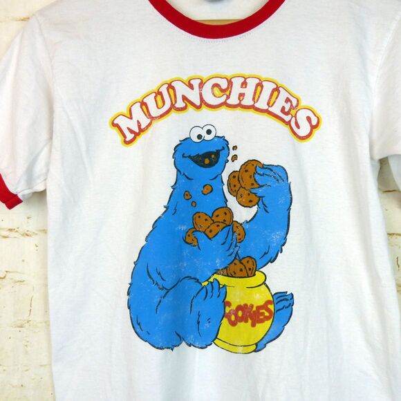 Sesame Street Cookie Monster Munchies Ringer T-Shirt Women M White Red Retro - Picture 5 of 9